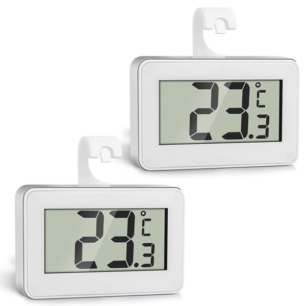 Kjøleskapstermometer, 2-pakning Mini LCD Digitalt Termometer med Krok, Hvit