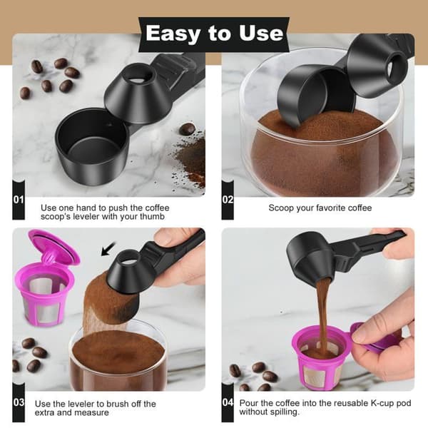 Gjenbrukbare kaffekapsler og trakt, måleskje for 2 kaffetabletter (svart kaffe, 1 pose)