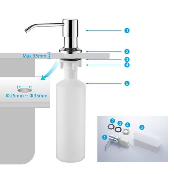 500 ml flytende såpedispenser for kjøkkenvask, pumpedispenser, skjult vaskemiddeldispenser, sølv