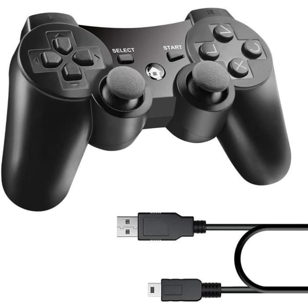 Diswoe Trådløs Bluetooth Controller til PS3, 6-akset Gamepad til Playstation 3, Bonus Gratis Opladerkabel, Wi