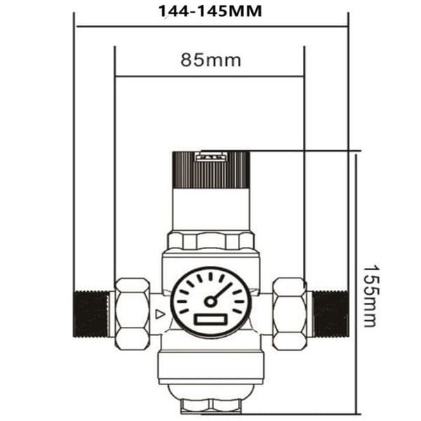 Vattenreduceringsventil, DN20 3/4 tums mässingstryckregulator, justerbar tryckregulator med tryckmätare