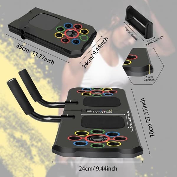 24-i-1 Push-up Board - Multifunktionel Sammenklappelig Push-up Board - Med 2 Modstandsbånd og Smart Tæller - Sort