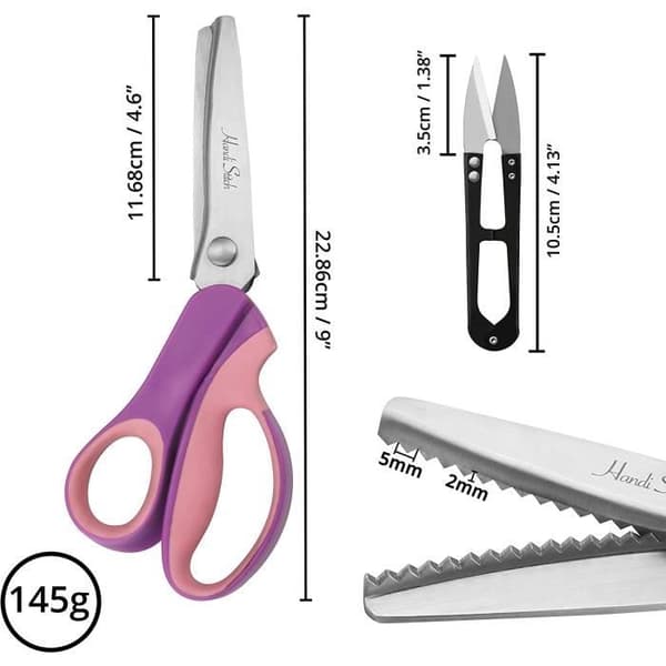 Sysaks - 22,86 cm - Rustfritt stål - Trådkutter inkludert - Sakser med sikksakk-kant