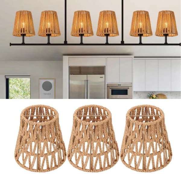 3-pack flätade lampskärmar – E14 Clip-on – Bohemisk Retro – 9×14 cm