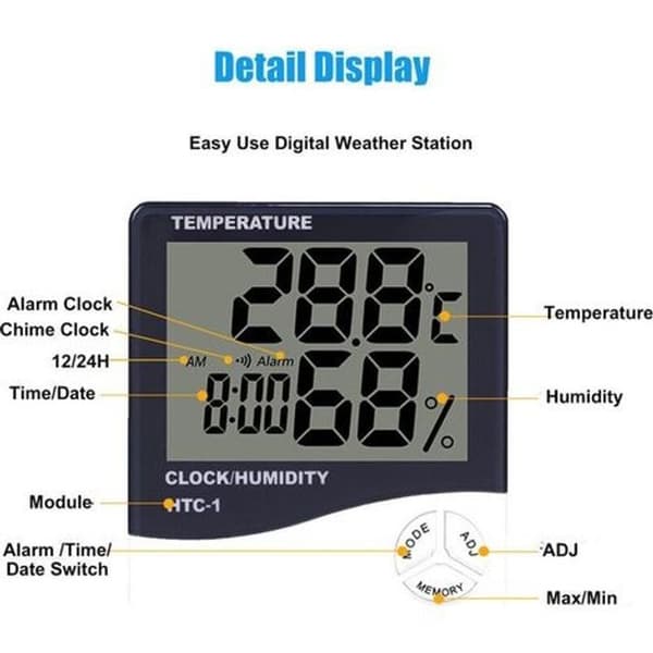 Digital termometer hygrometer med utomhussond - Stor LCD-skärm - ℃/℉ omkopplare - Hem/Kontor/Sovrum