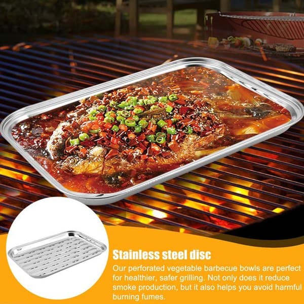 Grillbrett i rustfritt stål: 34,9 x 24,5 x 2,7 cm, gjenbrukbart