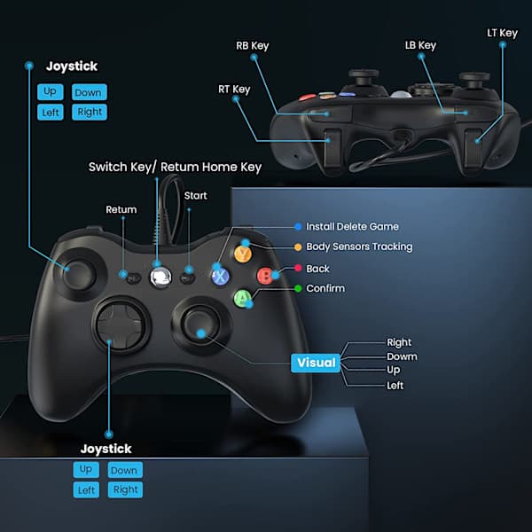 Kablet Controller til Xbox 360, YAEYE Game Controller til 360 Sort