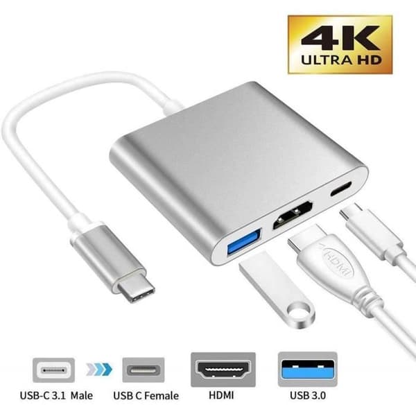 USB C til HDMI-adapter - 4K - 3 porter - Plug & Play - Bærbar