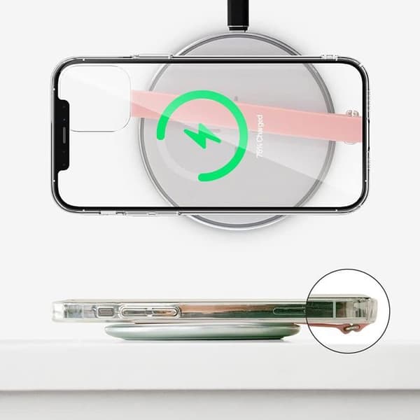 Silikonrem til mobiltelefon med klips, fungerer også som telefonholder.