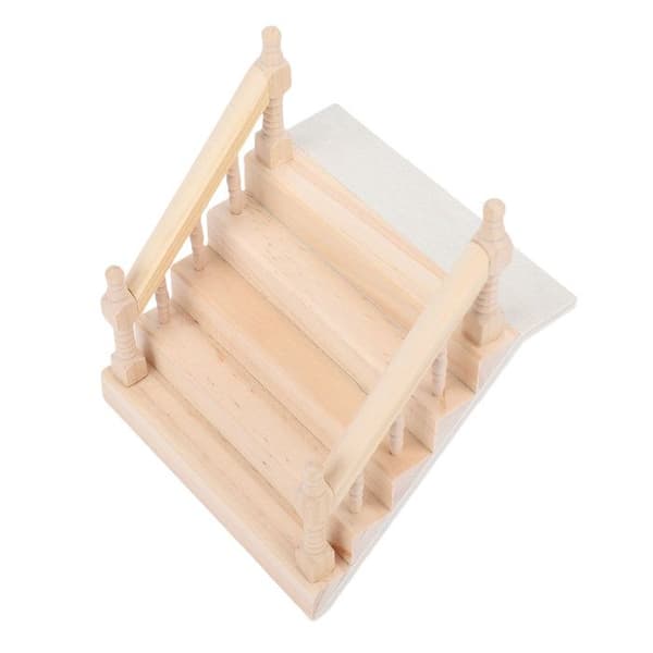 Miniature trætrappe – sikkert gelænder – realistisk 12 cm – til dukkehus