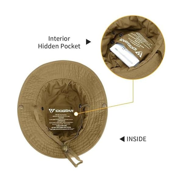 Boonie Hat - KZQ - Brun - UV-beskyttelse - Justerbar elastisk snor - Sheriff/Cowboy-stil