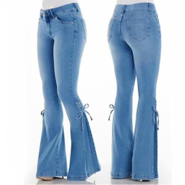 Dame mid-waisted Bell Bottom Jeans lyseblå lyseblå light blue L