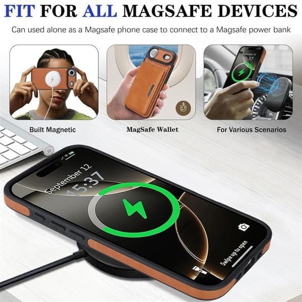 iPhone 17, Magnetisk kortholder, Kunstlæderetui, Sort