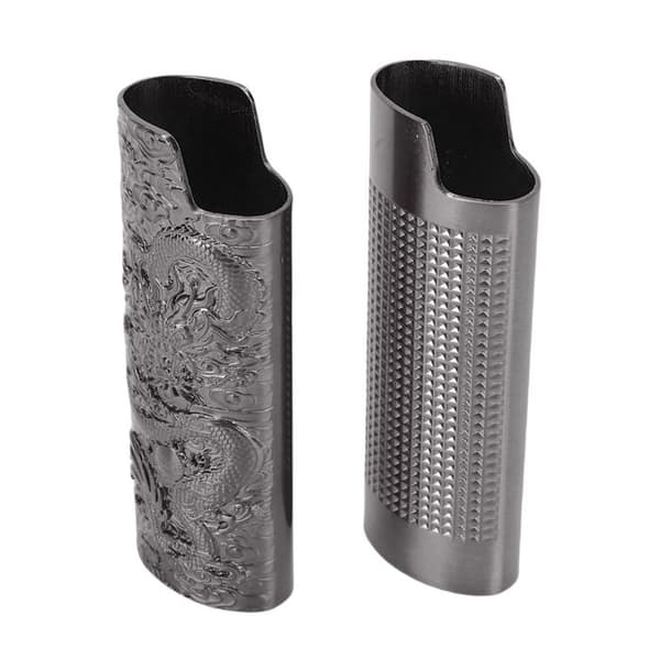2-pak lighteretuier – J6 3D-relief – Gitter & Drage – Antracitgrå – 8 cm