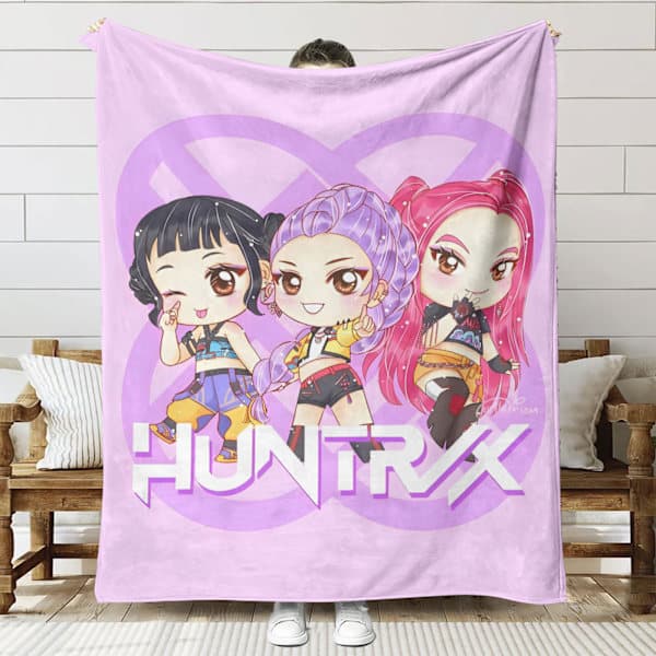 Huntrix K-Pop Printet Tæppe | Flannel Plaid til Sofa & Seng (Anime Tema) SNT062 150+130cm