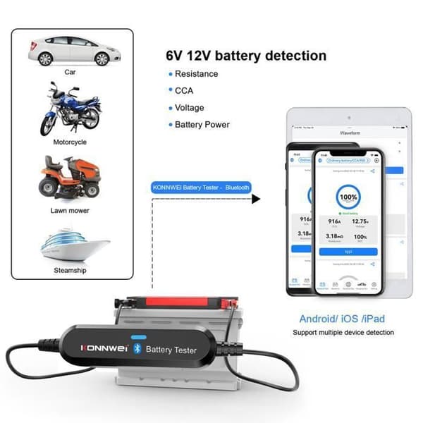Trådløs Bluetooth batteritester 6V 12V batterikontroller - motstandsanalysator