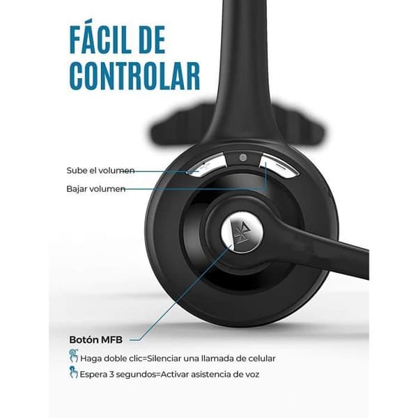 Professionelt sort Bluetooth-headset - Håndfrit sæt - Multi-Point forbindelse - 13 timers taletid