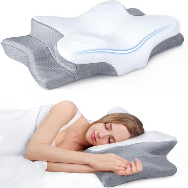 Ergonomisk Nackkudde, Memory Foam Kudde, Kudde för Sido- och Ryggsovande, Grå