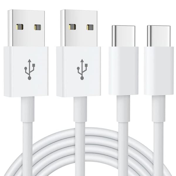 Pakke med 2 USB-C ladekabler, 2m, hurtiglading - Hvit