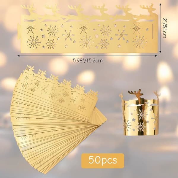 Jul servietringe, 50 stk., reflekterende guld snefnug servietringe, serviet holder