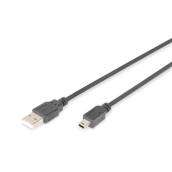 USB 2.0 Type A til mini B (5-ben) M/M Kabel - DIGITUS 1m - Sort - USB 2.0 Kompatibel