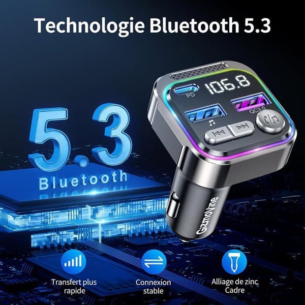 Bluetooth FM-lähetin autoon - Bluetooth 5.3 - 30W PD-pikalataus ja QC 3.0 - Handsfree-puhelinsarja