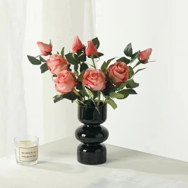 Hydroponisk glasvase, 18 cm sort glasvase til blomster, blomstervase til indretning (cremegul)