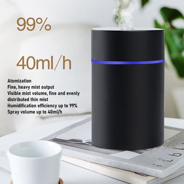 USB-luftfugter – 300 ml aroma diffuser – omgivende lys – kontor og bil – sort