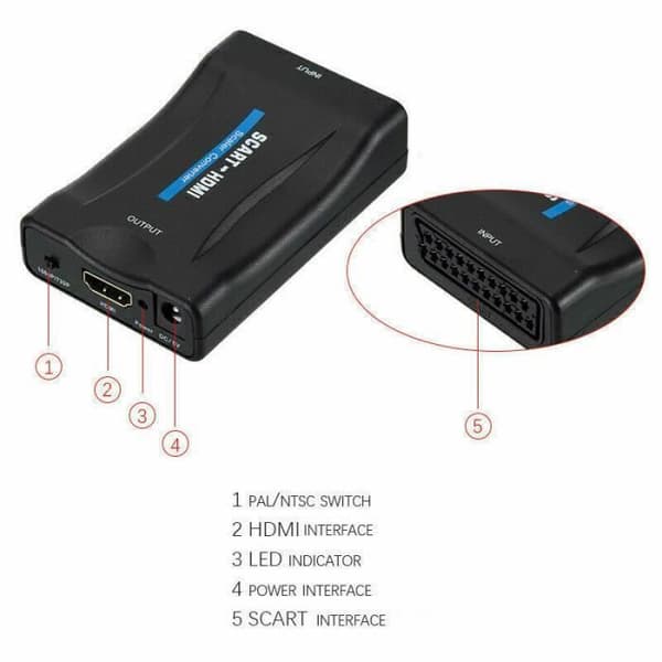 SCART-til-HDMI-konverter - Adapter - 1080P - Plug and Play - Sort - Høj kvalitet