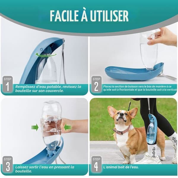 Utendørs vannflaske for hund, 550 ml bærbar vanndispenser