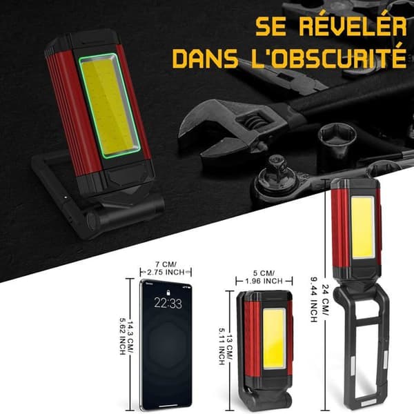 Arbeidslys - Oppladbart LED-arbeidslys 2200mAh - 7 moduser - Magnetisk base - IPX6 vanntett