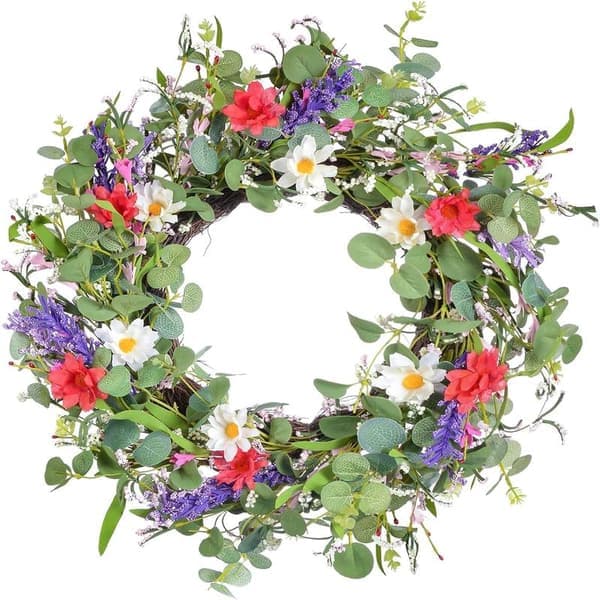 22-tommer dørkrans, kunstig forårs- og sommerkrans eukalyptusblomst