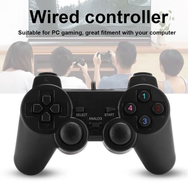 USB-spillkonsoll, kablet USB bærbar spillkontroller, svart gamepad for PC (svart)