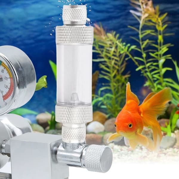 CO2-bubbelräknare med dubbla utlopp – W00-02B – backventil i metall – aquascaping – silver