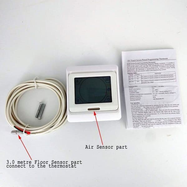 Digital programmerbar touchscreen-termostat til elektrisk gulvvarme med luft- og gulvsensor