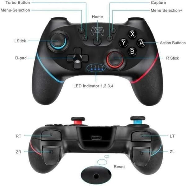 Gamepad - Switch Pro - Bluetooth - Vibration - Uppladdningsbar