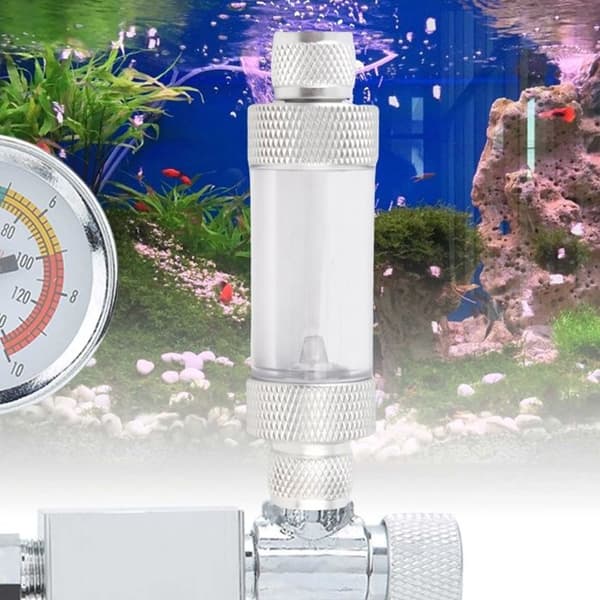 CO2-bubbelräknare med dubbla utlopp – W00-02B – backventil i metall – aquascaping – silver