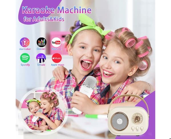 Mini Karaoke for barn, bærbar Bluetooth-høyttaler med 2 trådløse mikrofoner, leker for gutter og jenter