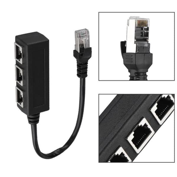 Ethernet-adapter - RJ45 - 1 han til 3 hun - Sort - 20,5 cm - Netværkskabel