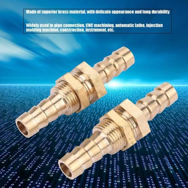 2 kpl messinkiliittimiä – 6 mm – kaksoispää – CNC/hydraulinen – luonnonmessinki