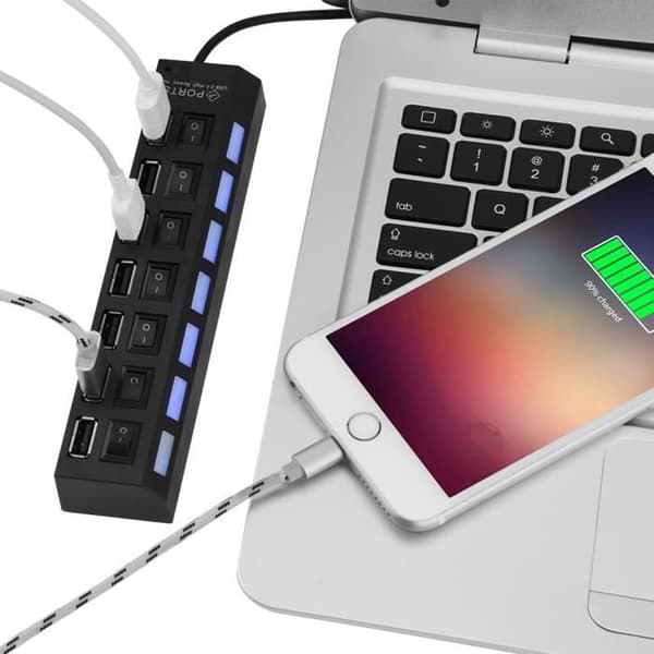 480 Mbps 7-ports USB-hub, konfliktfri Plug & Play USB 2.0-hub til mus, printer og scanner