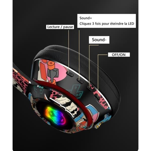 Trådløse stereo hovedtelefoner - Graffiti - LED - Genopladelige - Bluetooth