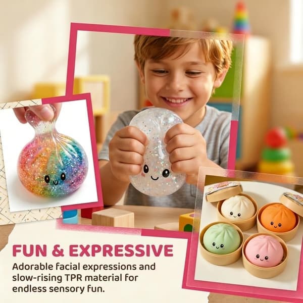 Grøn Glitter Dumpling Squishy Legetøj med Mini Damper, Blød Dej Elastisk Klemmebold, Sjov Simuleret Mad Sensorisk Legetøj til Dekoration green