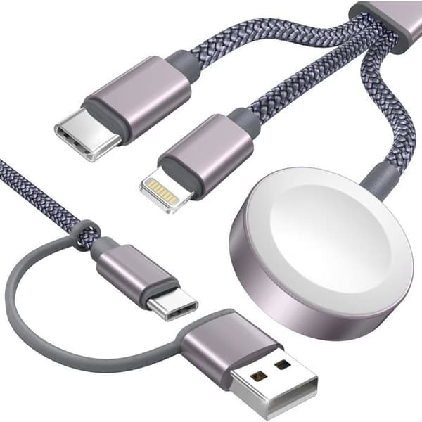 Oppgradert 3-i-2 USB-C-kabel for Apple Watch og iPhone-lader, multi-rask USB-C-ladekabel