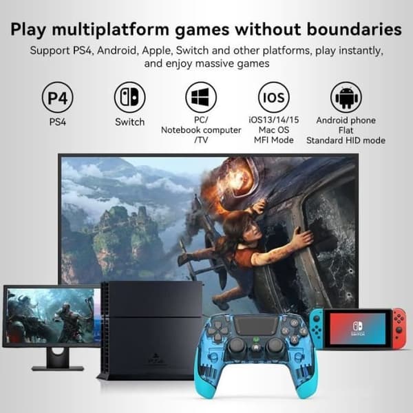 Gamepad - PS4 - Trådløs - 6-akset vibrasjon - PC/iOS/Switch-kompatibel