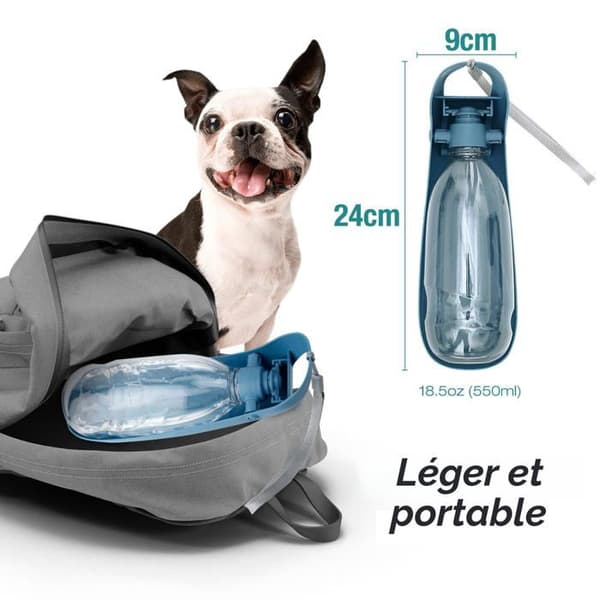 Utendørs vannflaske for hund, 550 ml bærbar vanndispenser
