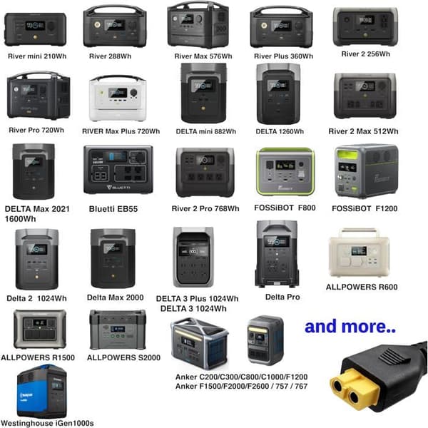 Sigarettenner til XT60 billader 12V 24V strømkabel for EcoFlow Delta River Bluetti EB55 Powerstation
