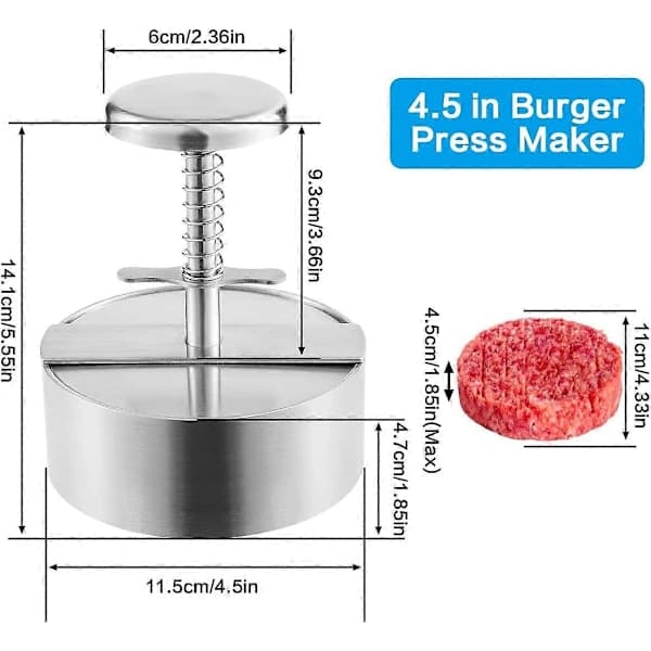 Justerbar hamburgerpress 11,4 cm 304 rostfritt stål hamburgerpress