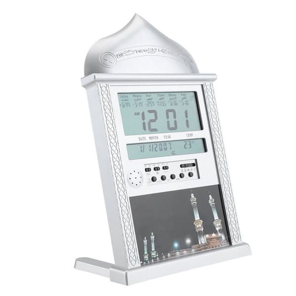 Böneklocka – Azan 1500 städer, månkalender, LCD-bakgrundsbelysning – för hem, moské – silver