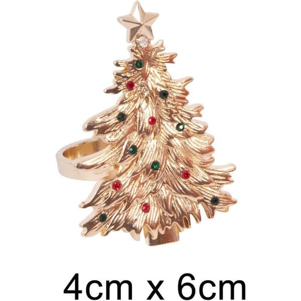 Set med 6 lyxiga julgransformade servettringar med ädelstenar, bordsdekoration för middag